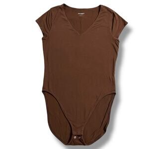 Old Navy Womens Bodysuit T Shirt Top Sleeveless V Neck Cap Sleeve Brown Medium